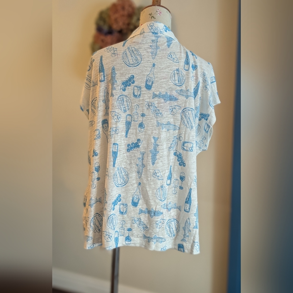 Cynthia Rowley White and Blue Graphic women's Shirt -0003 - Picture 4 of 6